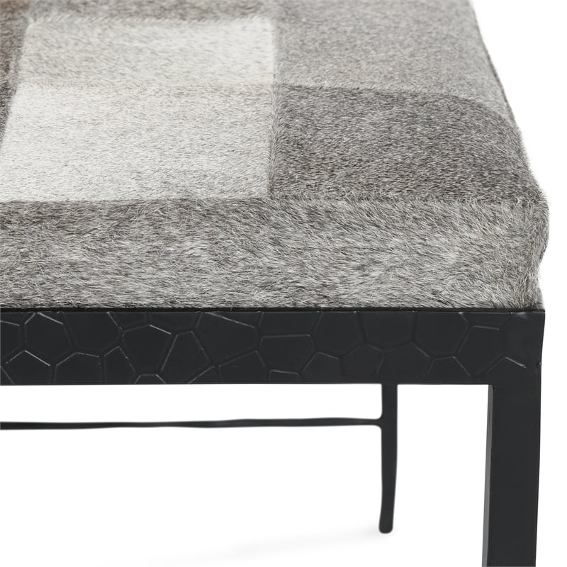 Pemberly Row Transitional Leather Hide Ottoman Bench in Gray