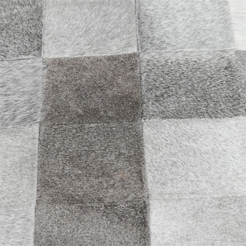 Pemberly Row Transitional Leather Hide Ottoman Bench in Gray