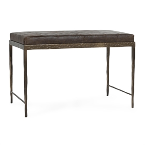 Pemberly Row 28&quot Top Grain Leather Ottoman Bench in Cocoa Brown
