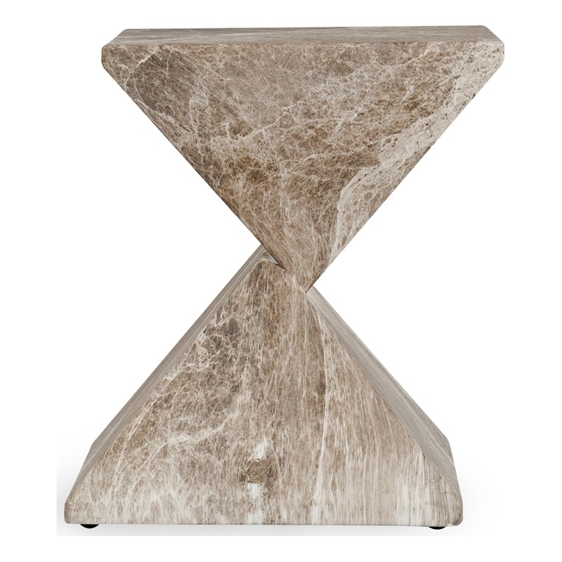 Pemberly Row Transitional Concrete Stone Outdoor Accent Table in Brown