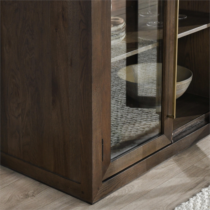 Pemberly Row Transitional Two-Door Oak Wood Cabinet in Cocoa Brown
