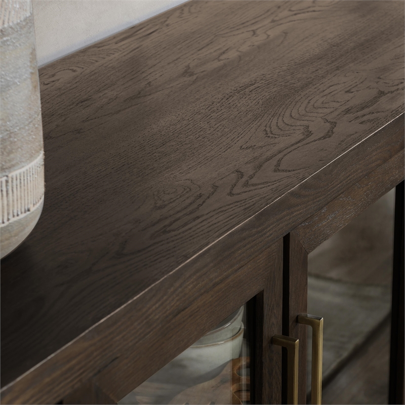 Pemberly Row Transitional Two-Door Oak Wood Cabinet in Cocoa Brown