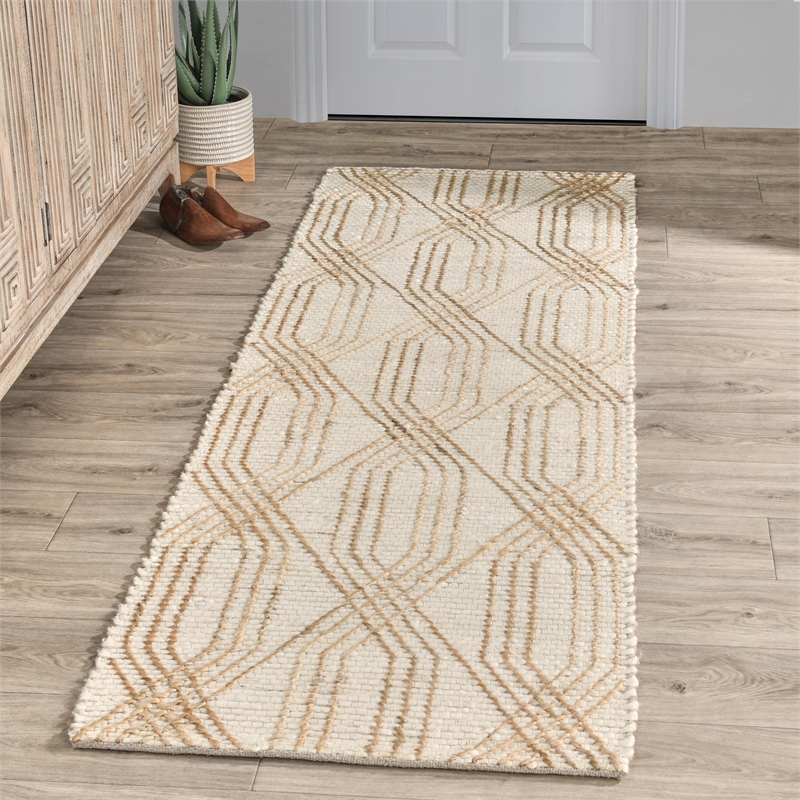 Pemberly Row 2.6'x8' Indoor Jute Blend Handwoven Geometric Ivory Area Rug Runner