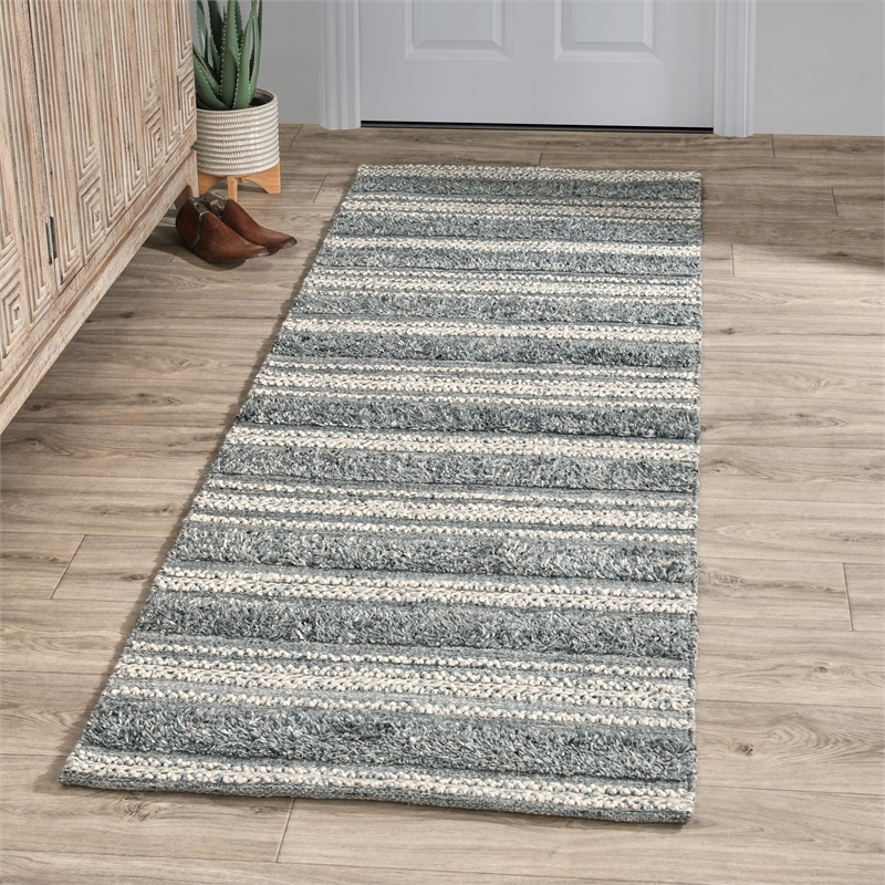 Pemberly Row 2.6'x8' Indoor Outdoor Sustainable Fabric Handwoven Blue Accent Rug