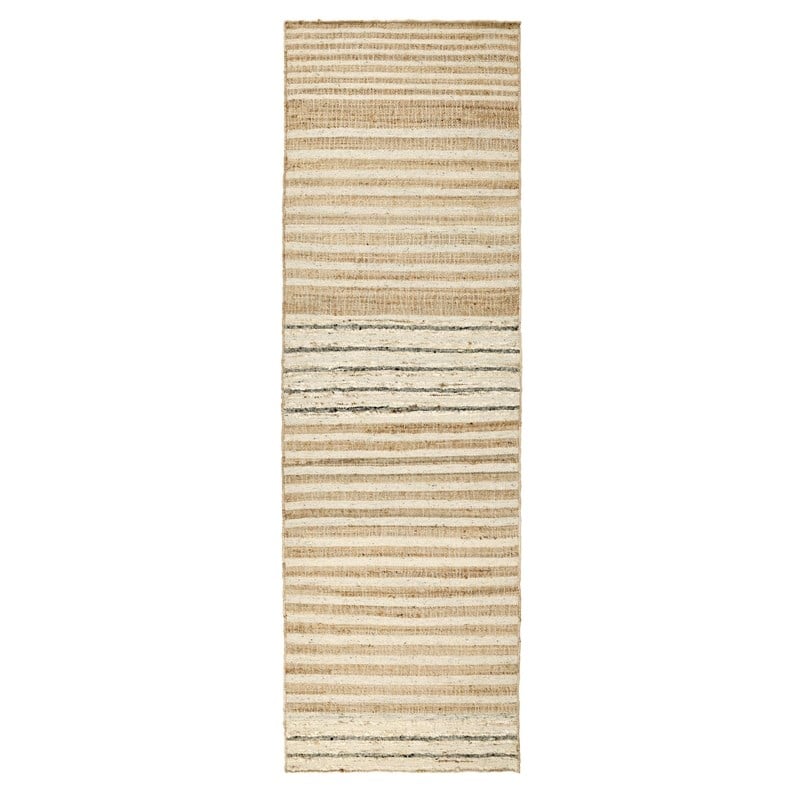 Pemberly Row 2.6'x8' Jute Blend Handwoven Sustainable Natural Stripe Accent Rug