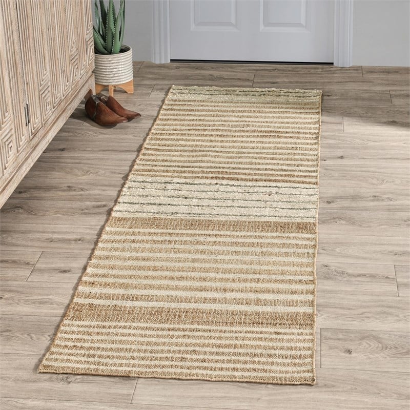 Pemberly Row 2.6'x8' Jute Blend Handwoven Sustainable Natural Stripe Accent Rug