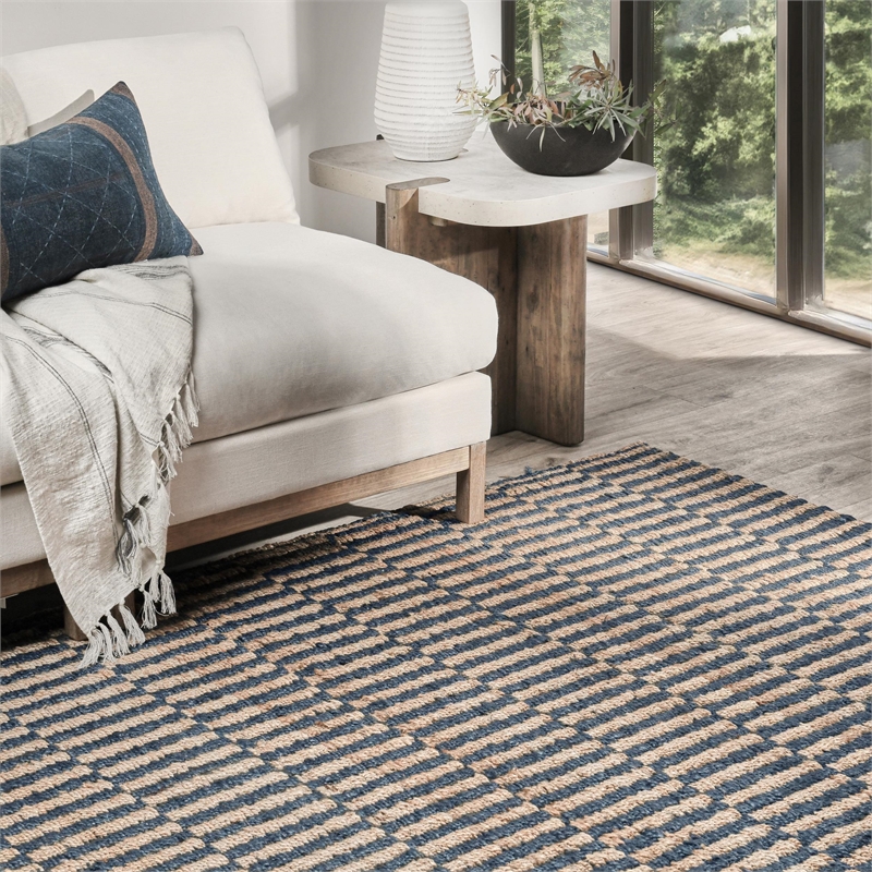 Pemberly Row 8'x10' Jute Handwoven Sustainable Blue Accent Area Rug