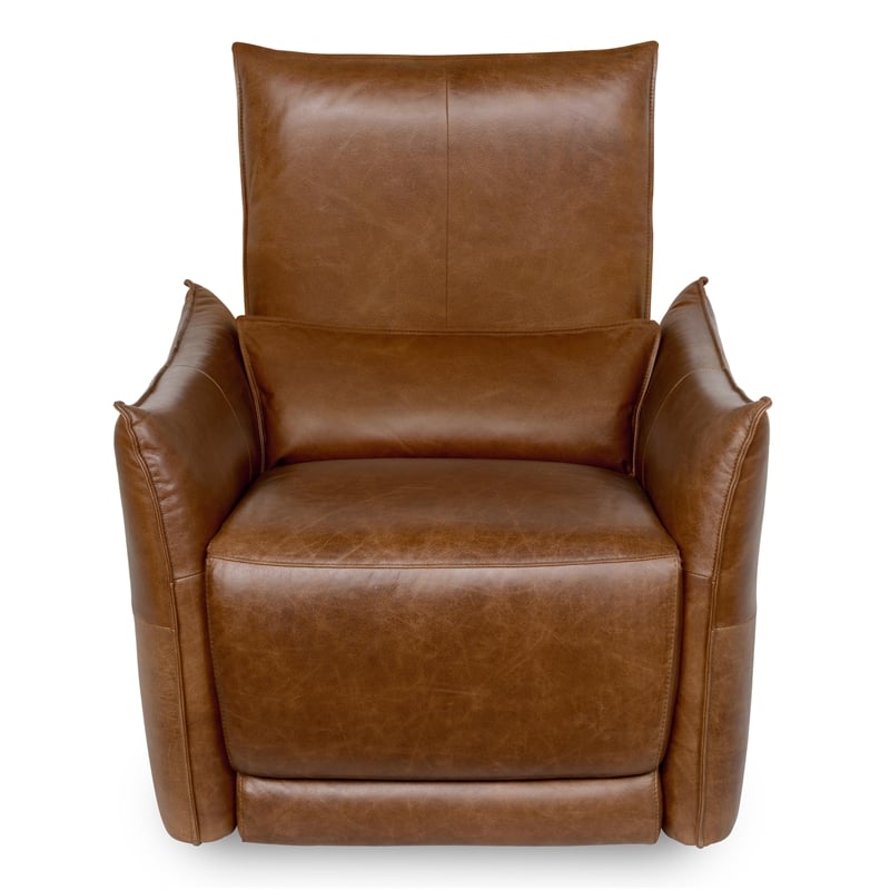 Pemberly Row Transitional Top Grain Leather Recliner Arm Chair in Brown