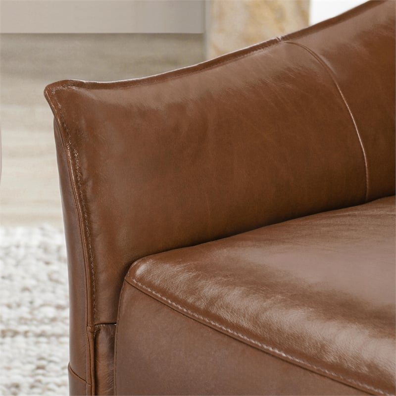 Pemberly Row Transitional Top Grain Leather Recliner Arm Chair in Brown