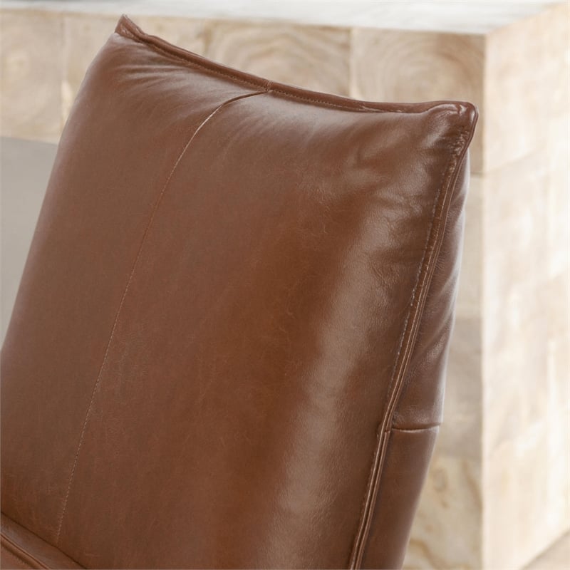 Pemberly Row Transitional Top Grain Leather Recliner Arm Chair in Brown