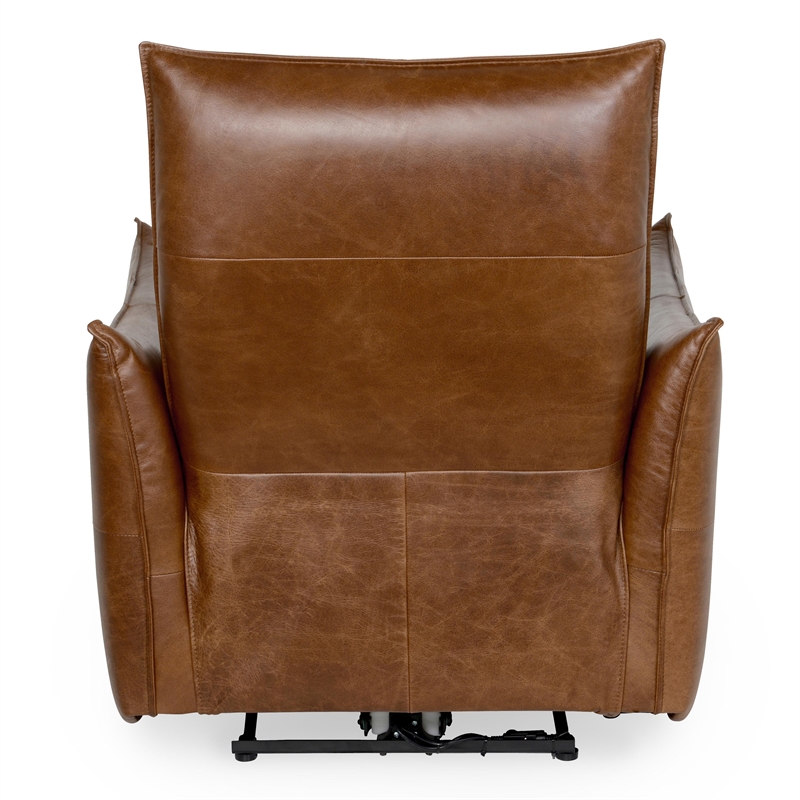 Pemberly Row Transitional Top Grain Leather Recliner Arm Chair in Brown