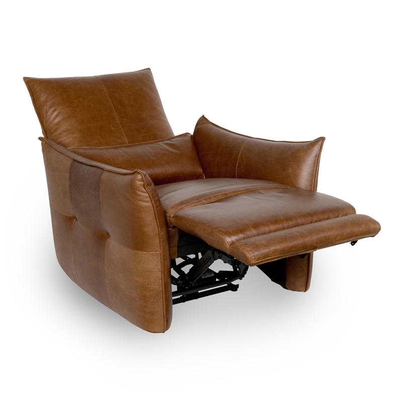 Pemberly Row Transitional Top Grain Leather Recliner Arm Chair in Brown