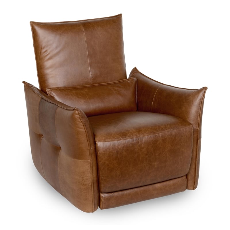 Pemberly Row Transitional Top Grain Leather Recliner Arm Chair in Brown