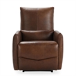 Pemberly Row Transitional Leather Power Recliner Chair in Antique Brown