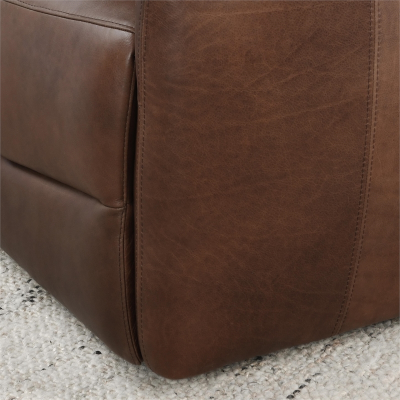 Pemberly Row Transitional Leather Power Recliner Chair in Antique Brown