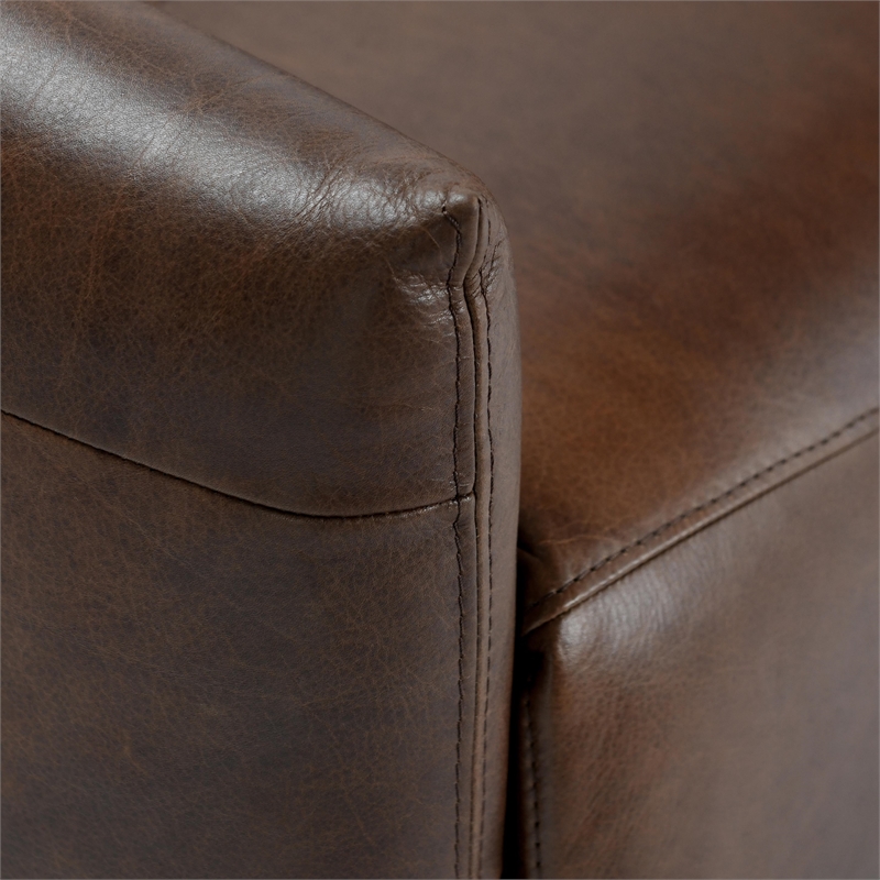 Pemberly Row Transitional Leather Power Recliner Chair in Antique Brown