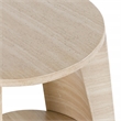 Pemberly Row Outdoor Round Travertine-Style Stone End Table in Beige