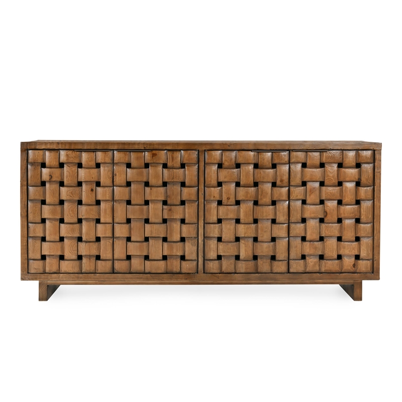 Pemberly Row 4-Door Reclaimed Pine Wood Buffet Sideboard in Brown