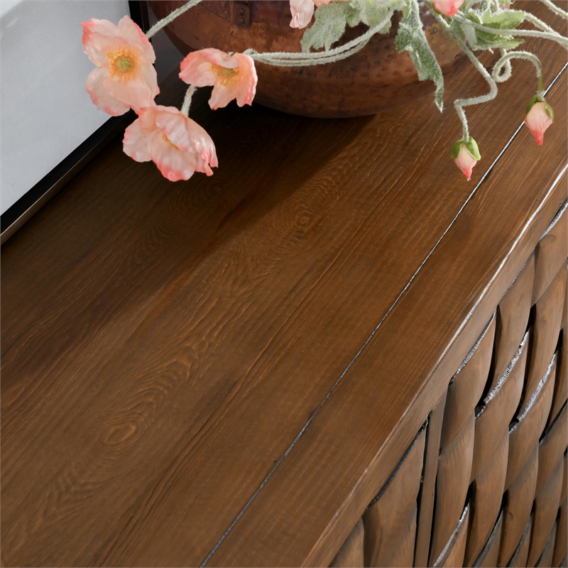 Pemberly Row 4-Door Reclaimed Pine Wood Buffet Sideboard in Brown