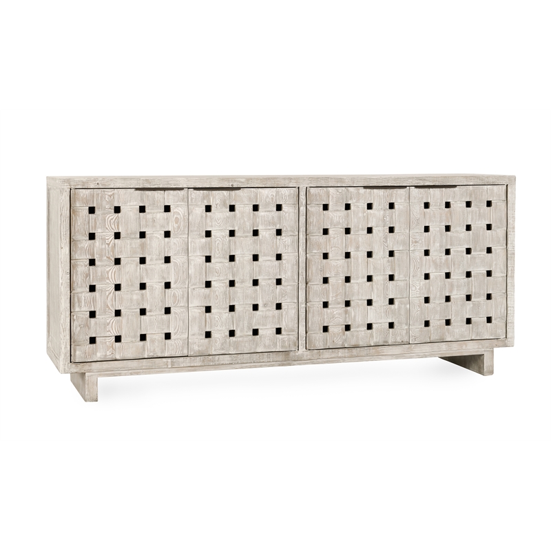 Pemberly Row 4-Door Reclaimed Pine Wood Buffet Sideboard in Cream