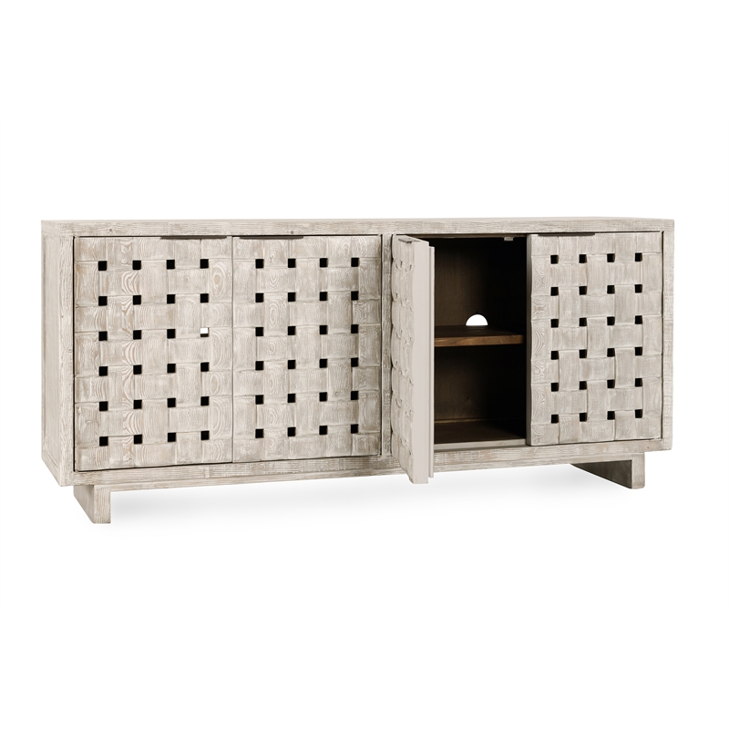 Pemberly Row 4-Door Reclaimed Pine Wood Buffet Sideboard in Cream