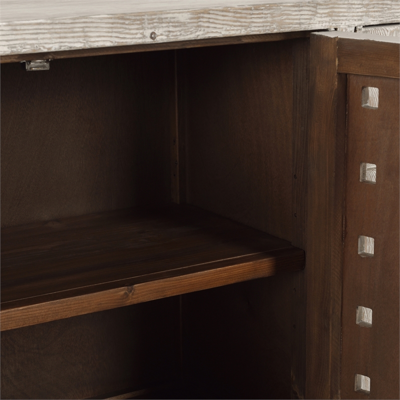 Pemberly Row 4-Door Reclaimed Pine Wood Buffet Sideboard in Cream