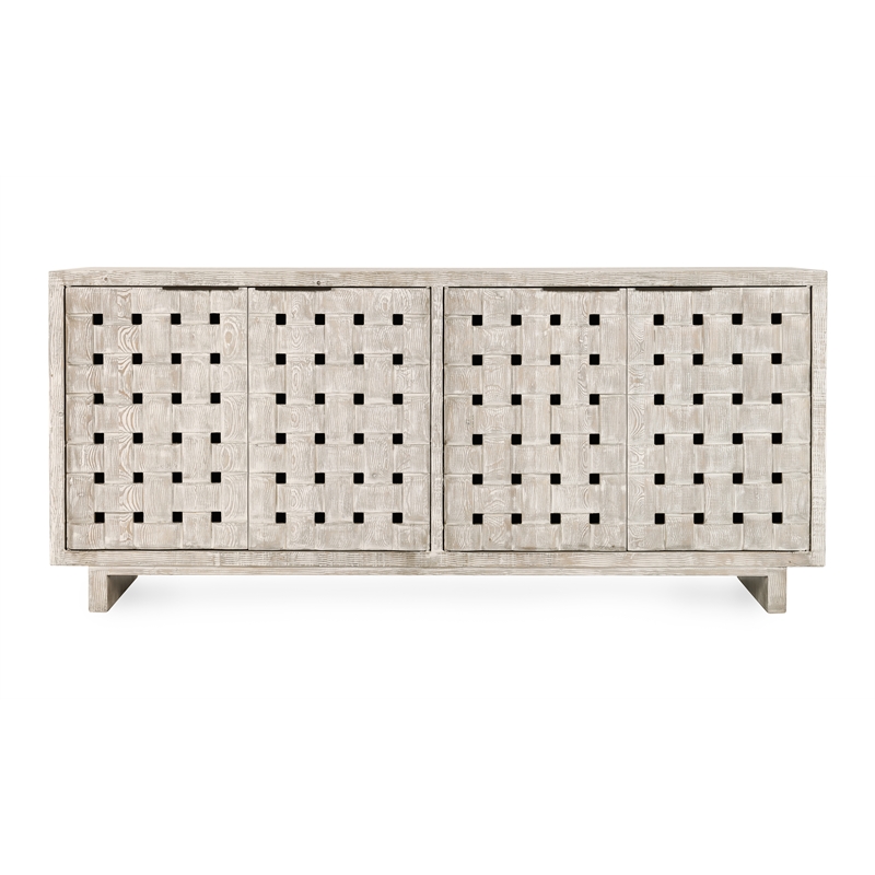 Pemberly Row 4-Door Reclaimed Pine Wood Buffet Sideboard in Cream