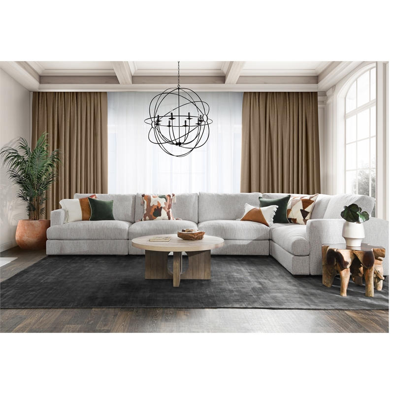Pemberly Row 5-Piece Upholstered Fabric Sectional Sofa in Ivory