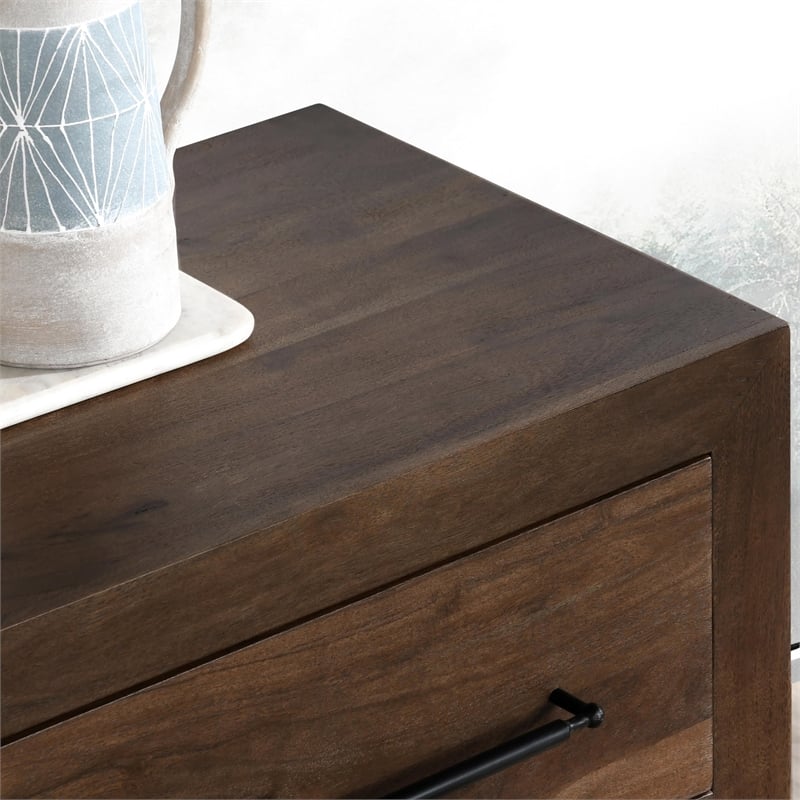 Pemberly Row Transitional 2-Drawer Acacia Wood Nightstand in Cocoa Brown