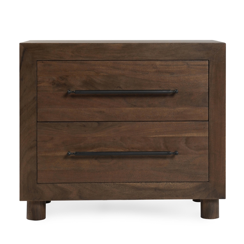 Pemberly Row Transitional 2-Drawer Acacia Wood Nightstand in Cocoa Brown