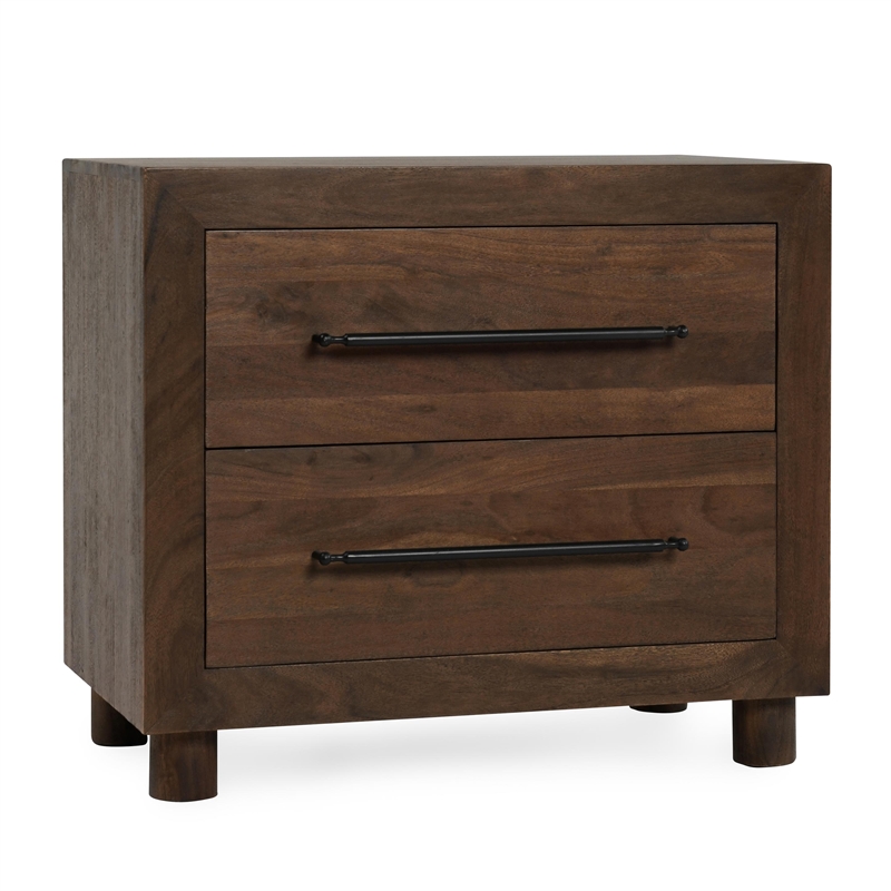 Pemberly Row Transitional 2-Drawer Acacia Wood Nightstand in Cocoa Brown
