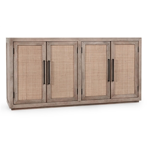 Pemberly Row Mango 72&quot Wood and Cane Weave Buffet Sideboard in Taupe