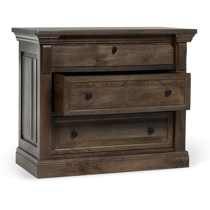 Pemberly Row Traditional 3-Drawer Mango Wood Nightstand in Cocoa Brown