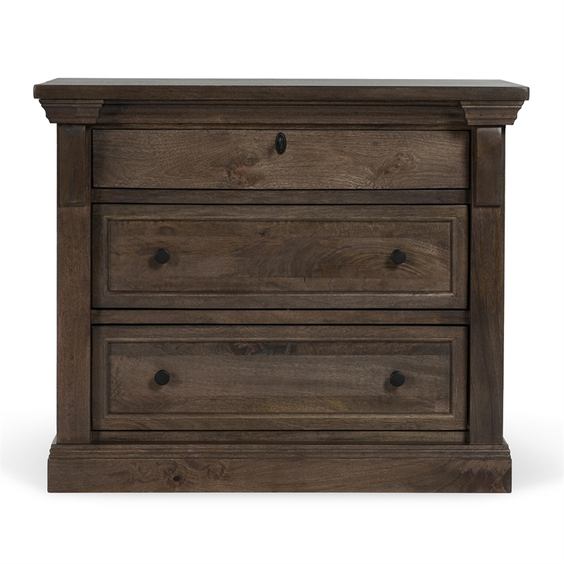 Pemberly Row Traditional 3-Drawer Mango Wood Nightstand in Cocoa Brown