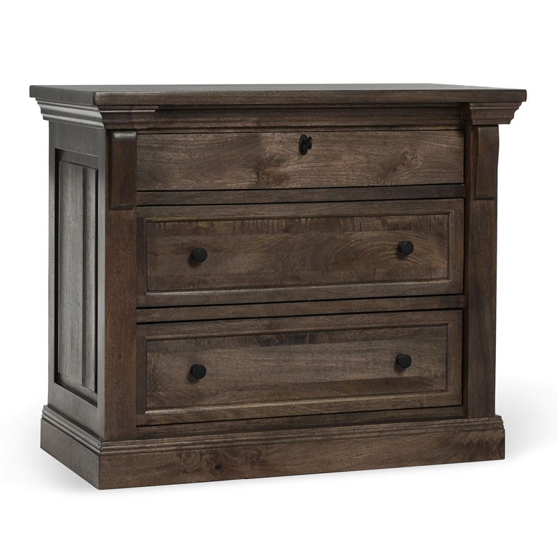 Pemberly Row Traditional 3-Drawer Mango Wood Nightstand in Cocoa Brown