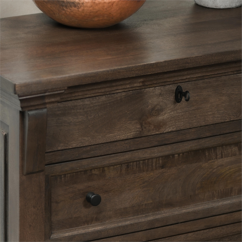Pemberly Row Traditional 3-Drawer Mango Wood Nightstand in Cocoa Brown