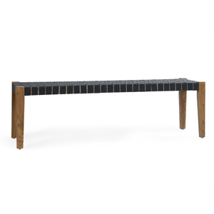 Pemberly Row Contemporary 62&quot Oak Wood Base Charcoal Webbing Bench