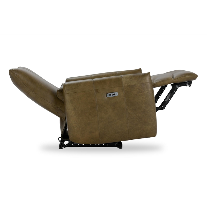 Pemberly Row Transitional Leather Power Recliner Chair in Earth Brown