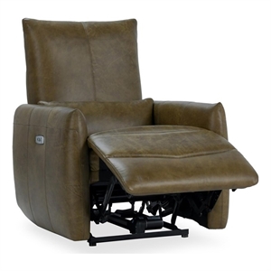 Pemberly Row Transitional Leather Power Recliner Chair in Earth Brown