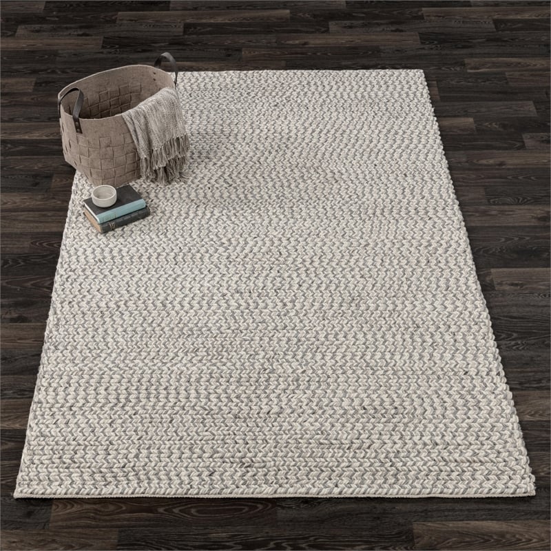 Pemberly Row 5'x8' Wool Polyester Blend Fabric Handwoven Light Gray Area Rug
