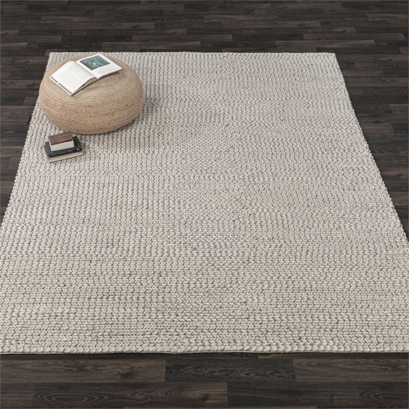 Pemberly Row 9'x12' Wool Polyester Blend Fabric Handwoven Light Gray Area Rug