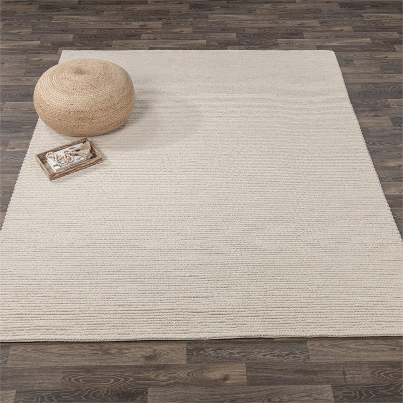 Pemberly Row 8'x10' Wool Polyester Blend Fabric Handwoven Birch White Area Rug