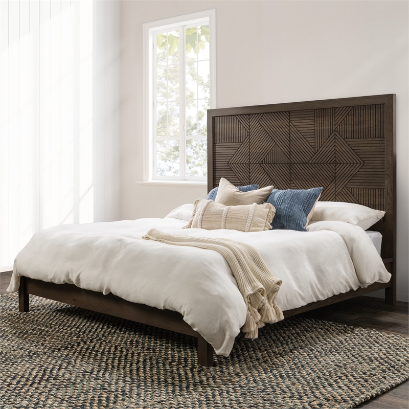 Pemberly Row Transitional Wood Eastern King Bed in Toasted Brown