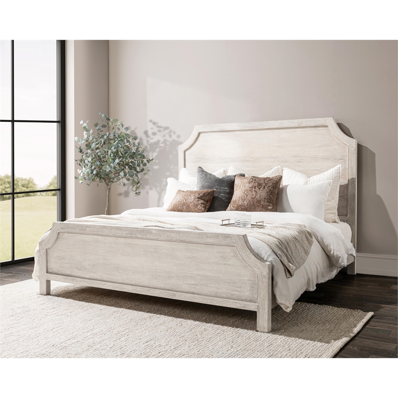 Pemberly Row Transitional Mango Wood Bed Eastern King White Finish