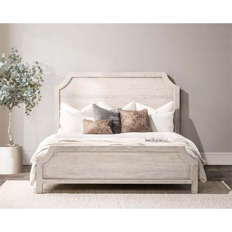 Pemberly Row Transitional Mango Wood Bed Eastern King White Finish