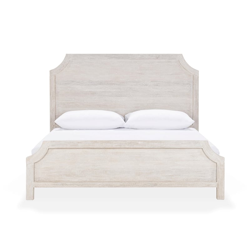 Pemberly Row Modern Transitional Mango Wood Queen Bed in Creamwood