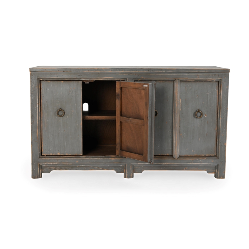 Pemberly Row 4-Drawer Gray Reclaimed Pine Wood Sideboard Buffet