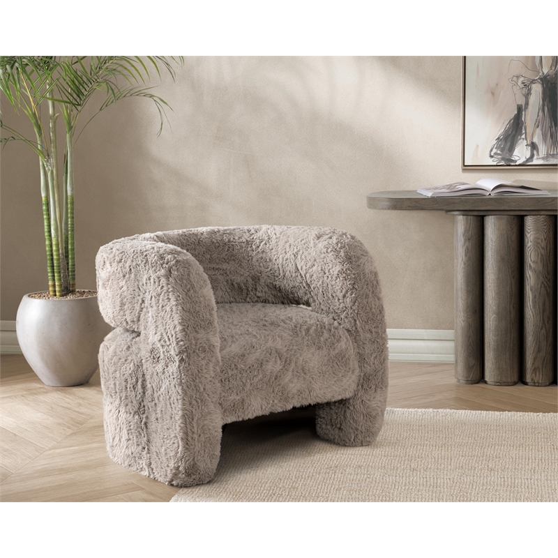 Pemberly Row Plush Faux Fur Polyester Accent Chair Dark Gray