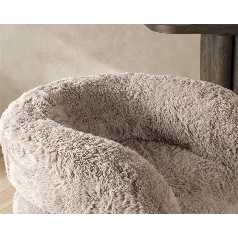 Pemberly Row Plush Faux Fur Polyester Accent Chair Dark Gray