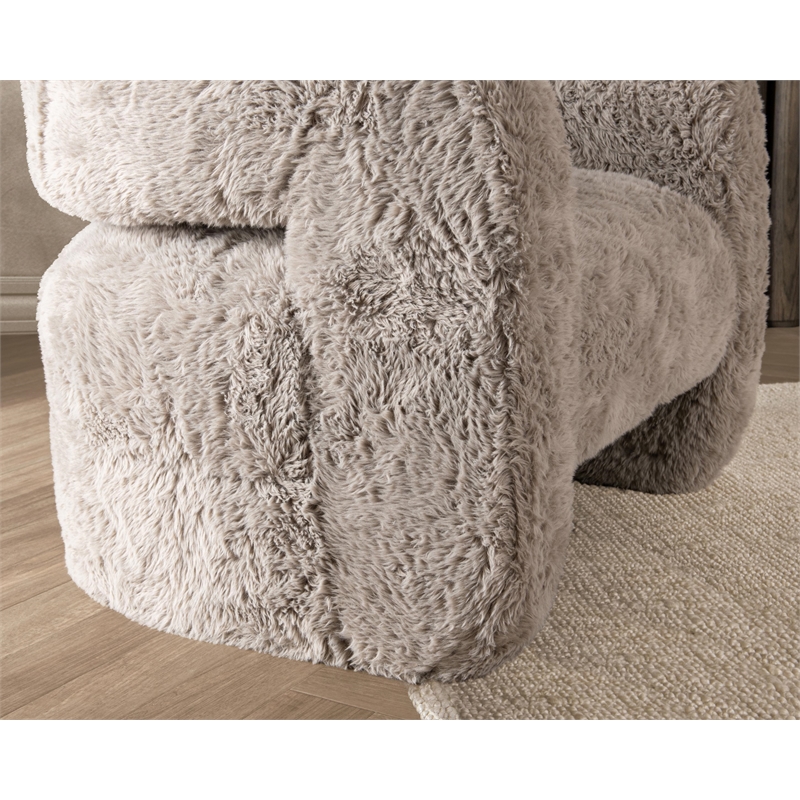 Pemberly Row Plush Faux Fur Polyester Accent Chair Dark Gray